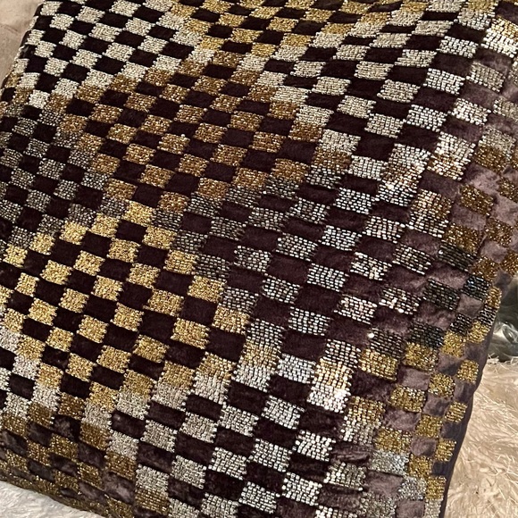 Callisto Beaded Velvet Gray Gold Ombre Geometric Check Diamond pillow 22x22 NWT - Picture 11 of 11